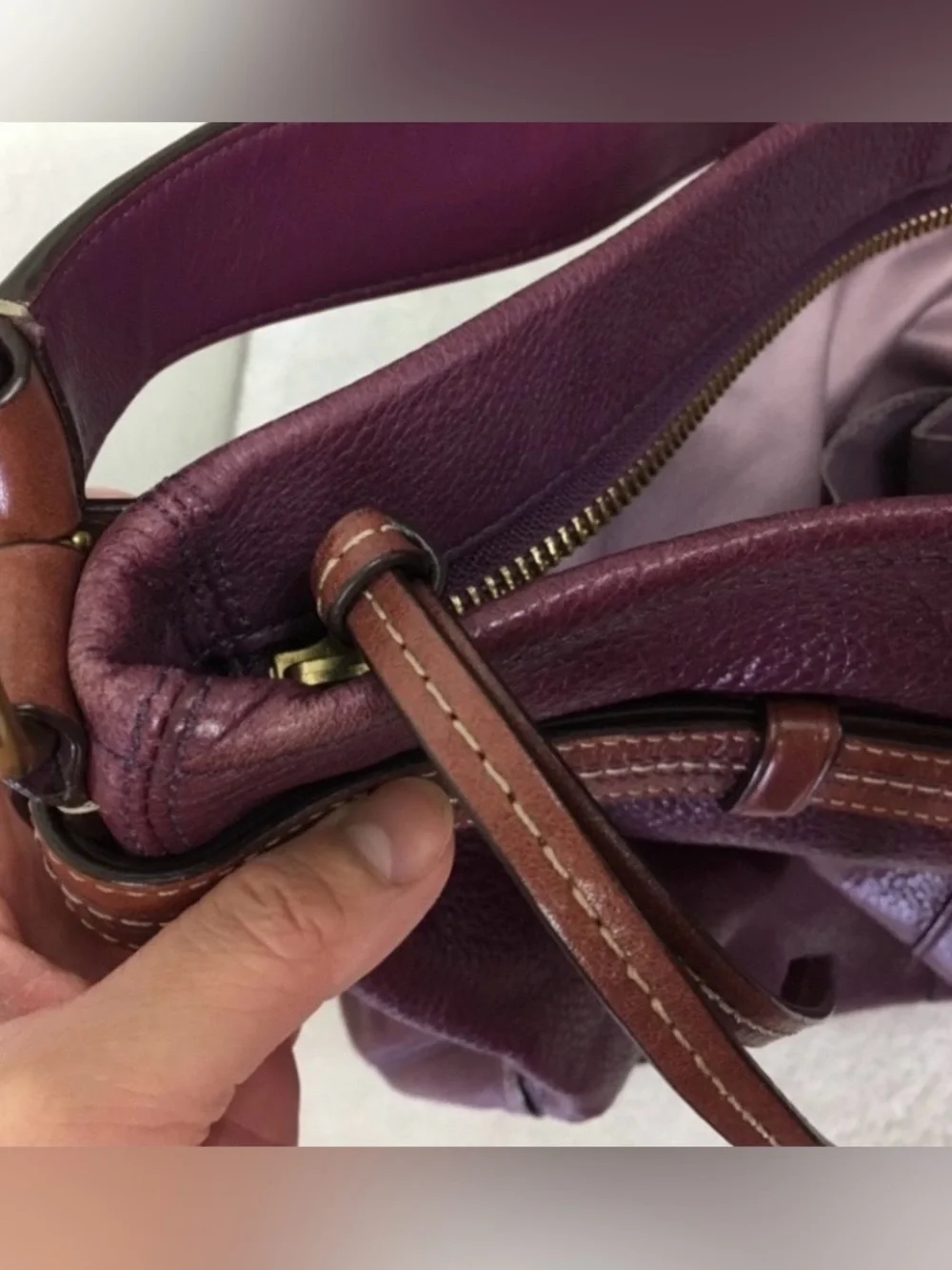 Vintage Womens Y2K Coach Plum Large Hampton Pebble Leather Hobo Bag Rare Classic